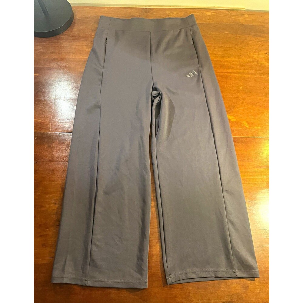adidas Women’s Gray Track Pants L Wide Leg Leg Zip Pocket 24" Inseam